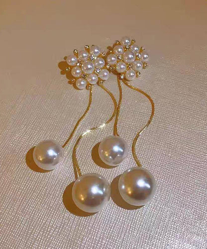 Stylish Gold Copper Overgild Zircon Pearl Tassel Drop Earrings