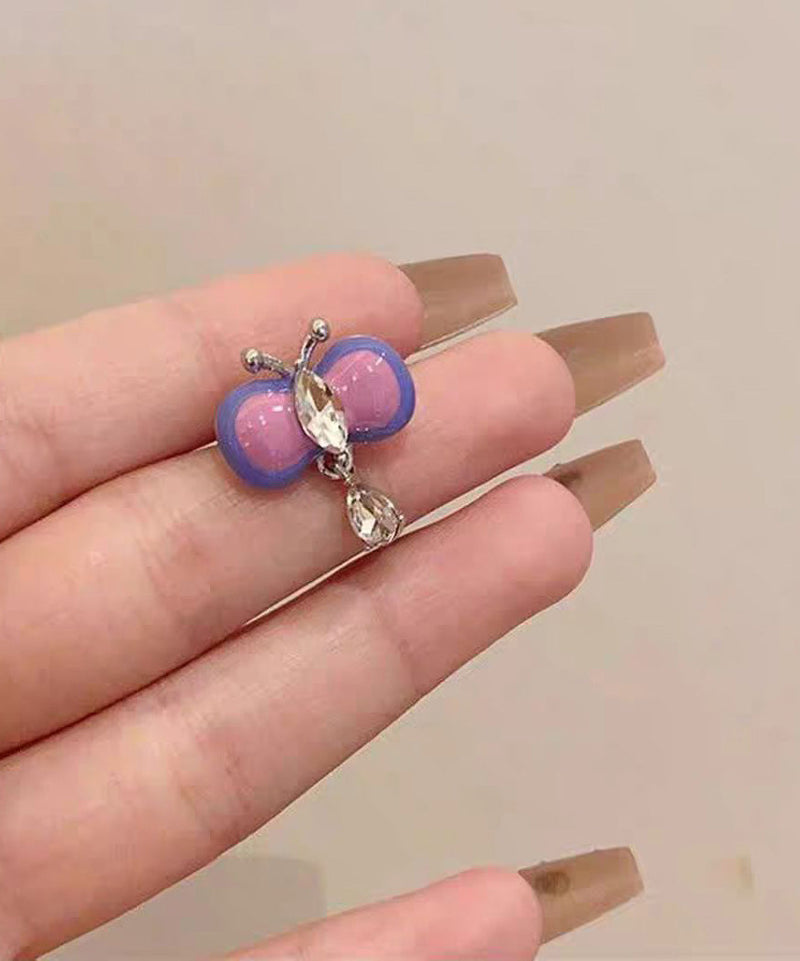 New Purple Butterfly Zircon Ear Bone Clip Earrings