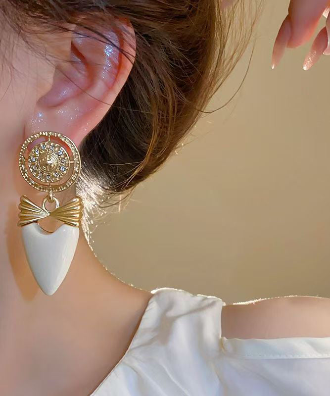 Gold Copper Alloy Zircon Bow Love Drop Earrings