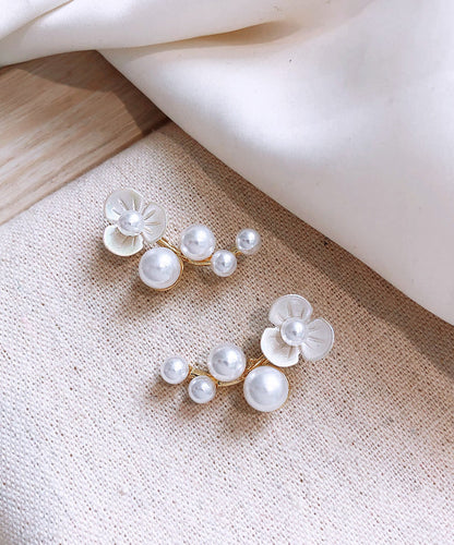 Classy White Alloy Pearl Stud Earrings