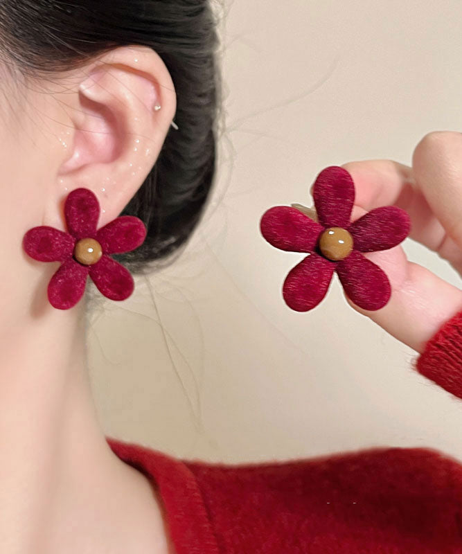 Novelty Red Copper Alloy Flocking Stud Earrings