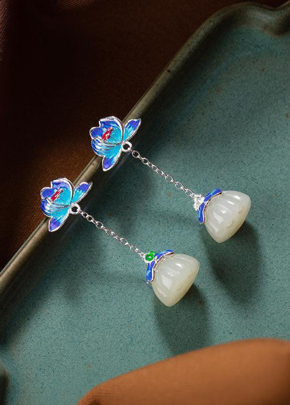 Cloisonne Tassel Jade Drop Earrings