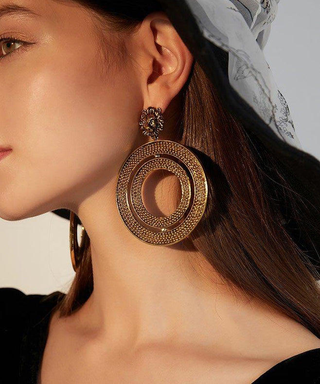 Gold Circle Exaggeration Gold Plated Drop Earrings