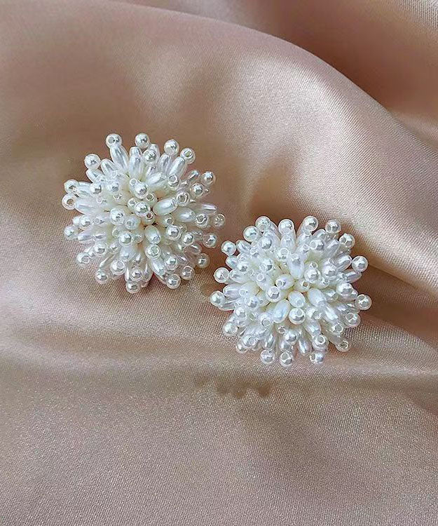 Diy White Alloy Pearl Fireworks Stud Earrings