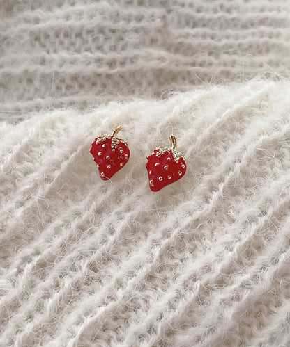 Red Copper Overgild Strawberry Stud Earrings
