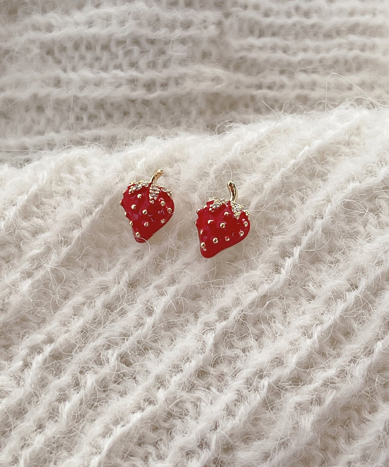 Red Copper Overgild Strawberry Stud Earrings