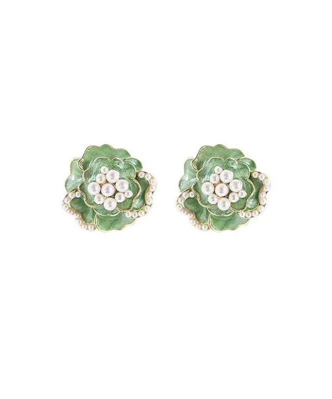 Green Sterling Silver Copper Pearl Stud Earrings