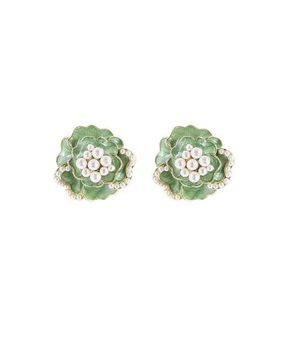Green Sterling Silver Copper Pearl Stud Earrings