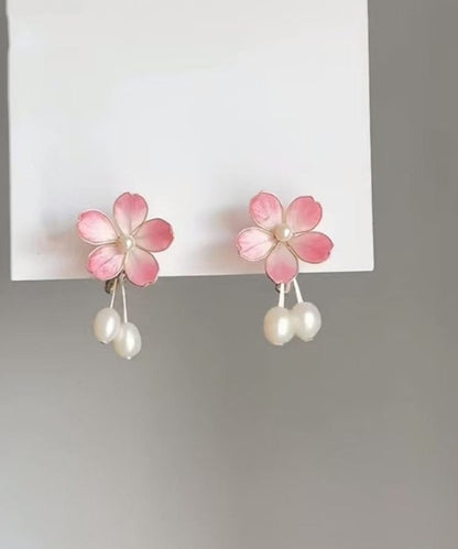 Pink Alloy Pearl Drop Earrings
