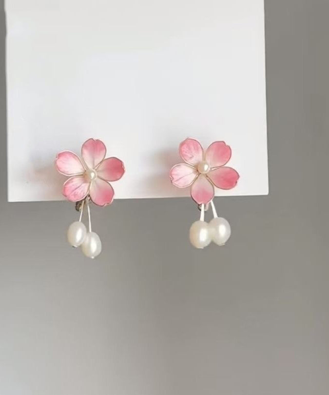 Pink Alloy Pearl Drop Earrings