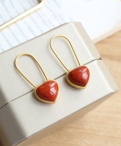 Red Overgild Inlaid Agate Love Hoop Earrings