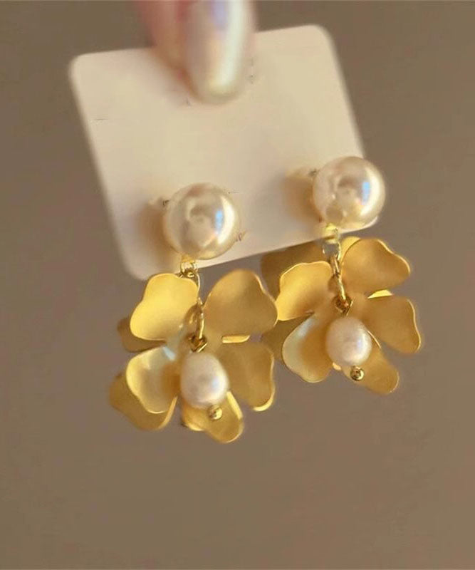 Style Gold Metal Overgild Pearl Stud Earrings