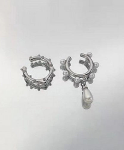 Unique Silk Copper Asymmetrical Water Drop Pearl Hoop Earrings