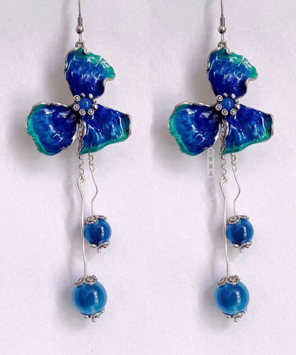 Classy Blue Sterling Silver Agate Drop Earrings