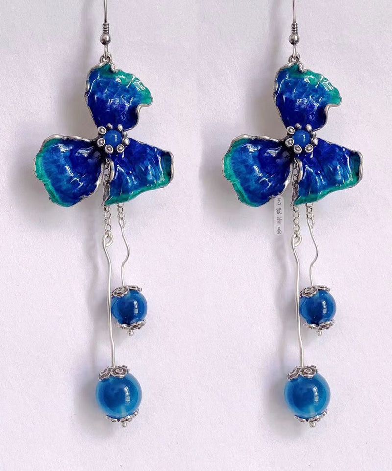 Classy Blue Sterling Silver Agate Drop Earrings
