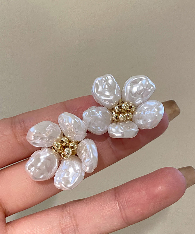 White Copper Alloy Pearl Stud Earrings