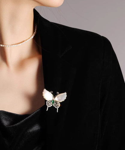 Style Gold Copper Overgild Inlaid Zircon Butterfly Shell Brooches