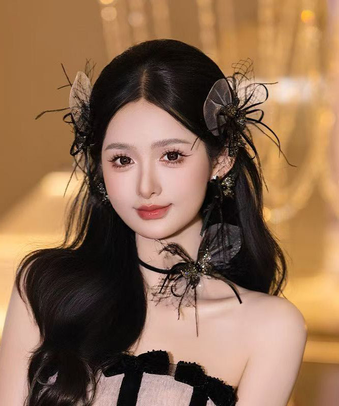 Stylish Black Feather Tulle Tassel a Pair Hairpin