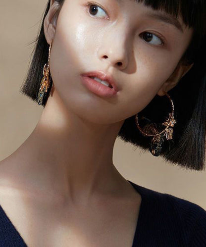 Gold Sterling Silver Overgild Crystal Embroidery Butterfly Hoop Earrings
