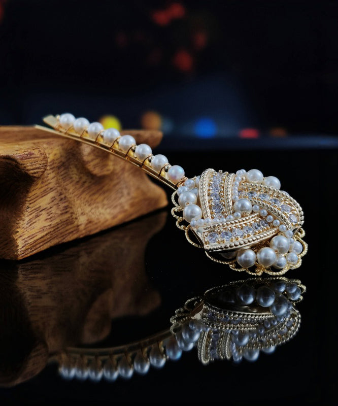Gold Copper Overgild Inlaid Pearl Zircon Hairpin