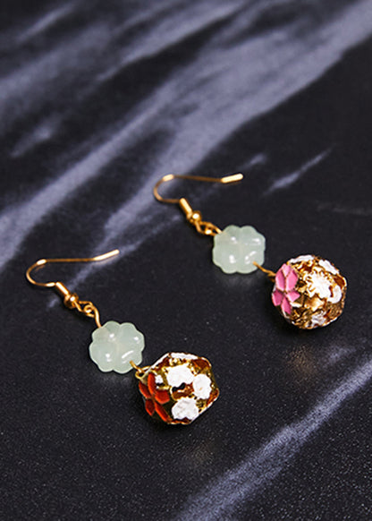 Asymmetric Design Circular 14k Gold Drop Earrings