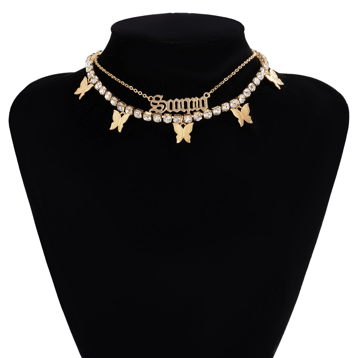 Multi-butterfly Necklace Simple Retro Letter Flash Diamond Collarbone Necklace