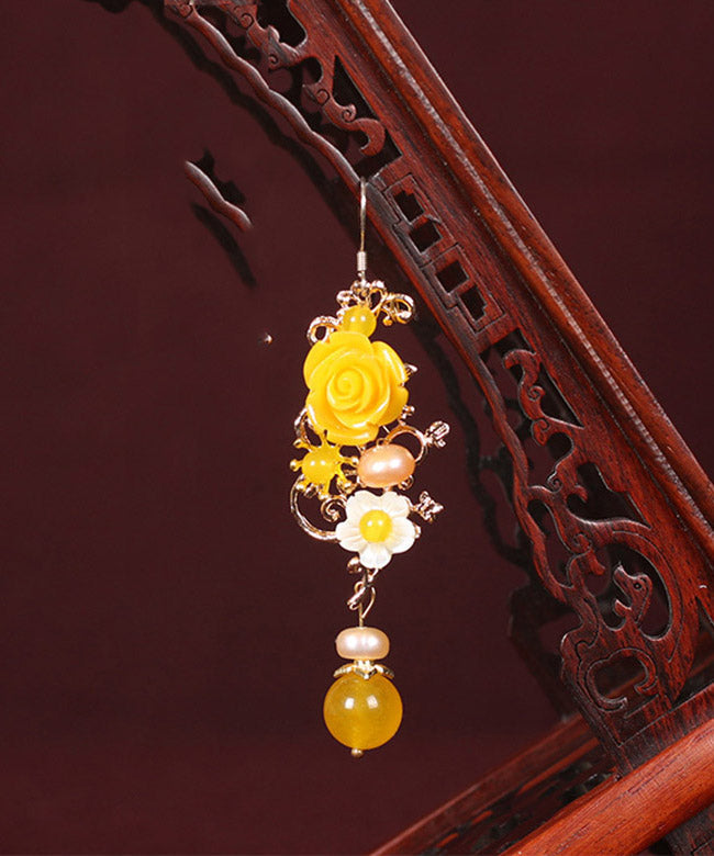 Yellow Crystal Chalcedony Drop Earrings