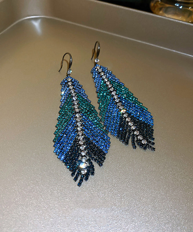 Multi Copper Zircon Feather Leaves Tassel Drop Earrings
