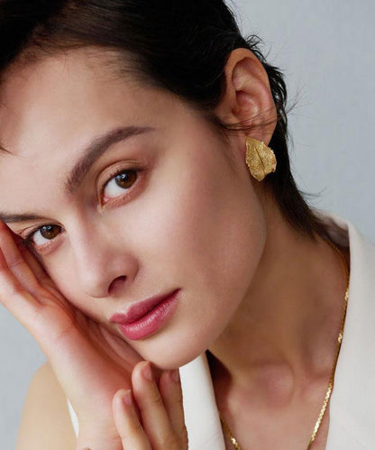 Diy Gold Sterling Silver Overgild Leaf Hoop Earrings