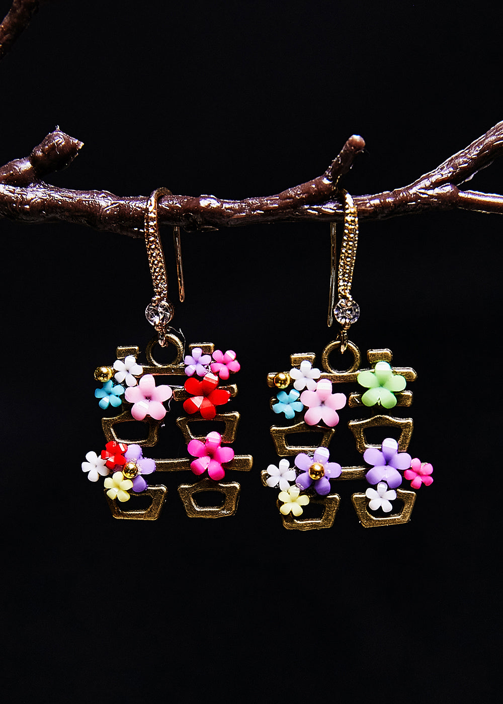 Handmade Flower Xi Copper Wedding Drop Earrings