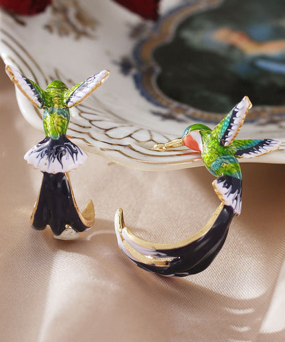 Stylish Green Bird Metal Hoop Earrings