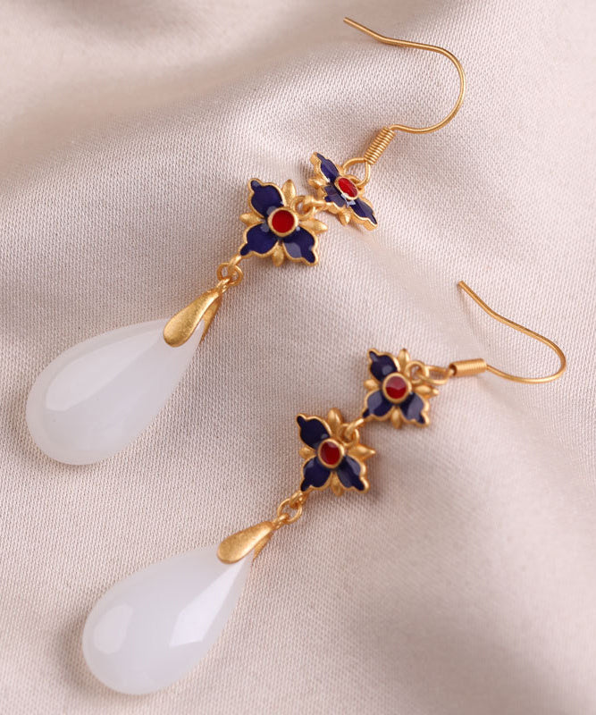 Retro White Gold Plated Bowlder Drop Earrings