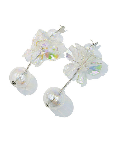 Colorful Transparent Crystal Flower Long Stud Earrings