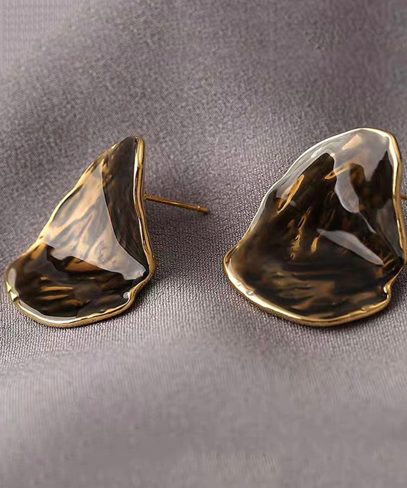 Grey Brown Copper Overgild Dropwise Glaze Stud Earrings