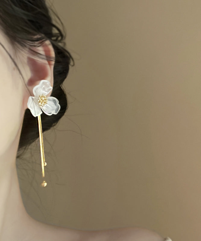 Classy White Acrylic Alloy Tassel Drop Earrings