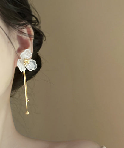 Classy White Acrylic Alloy Tassel Drop Earrings