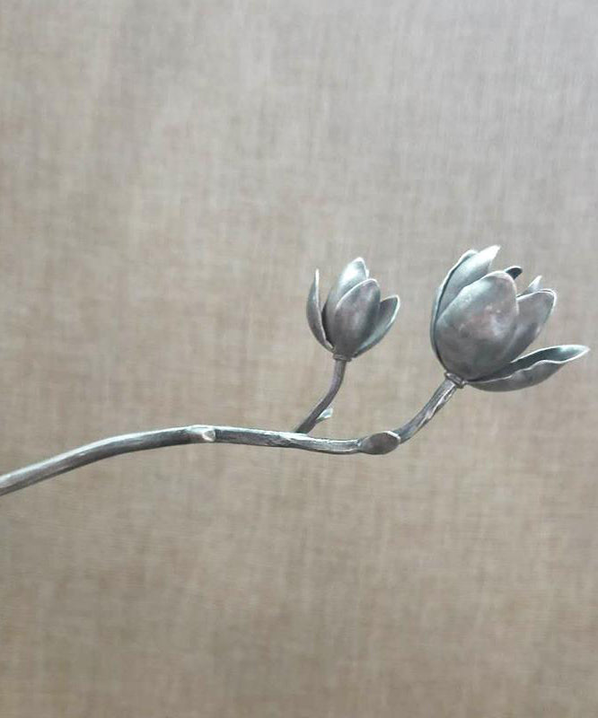 Silk Sterling Silver Yulan Magnolia Hairpin
