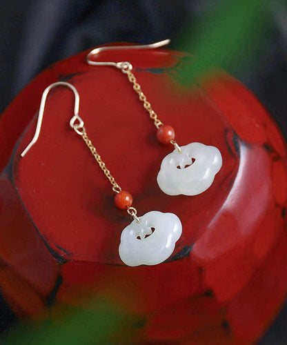 Art White 18k Gold Jade Ruyi Agate Drop Earrings