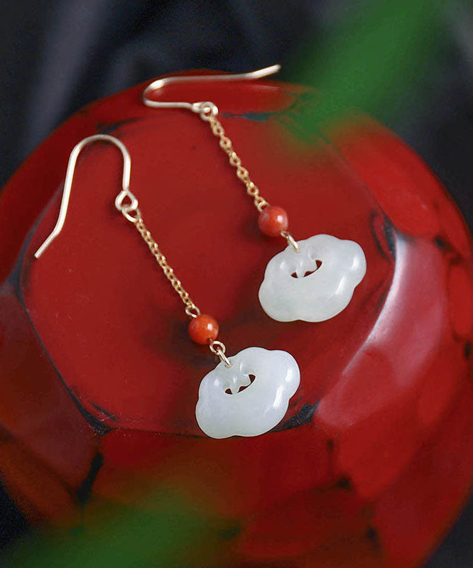 Art White 18k Gold Jade Ruyi Agate Drop Earrings