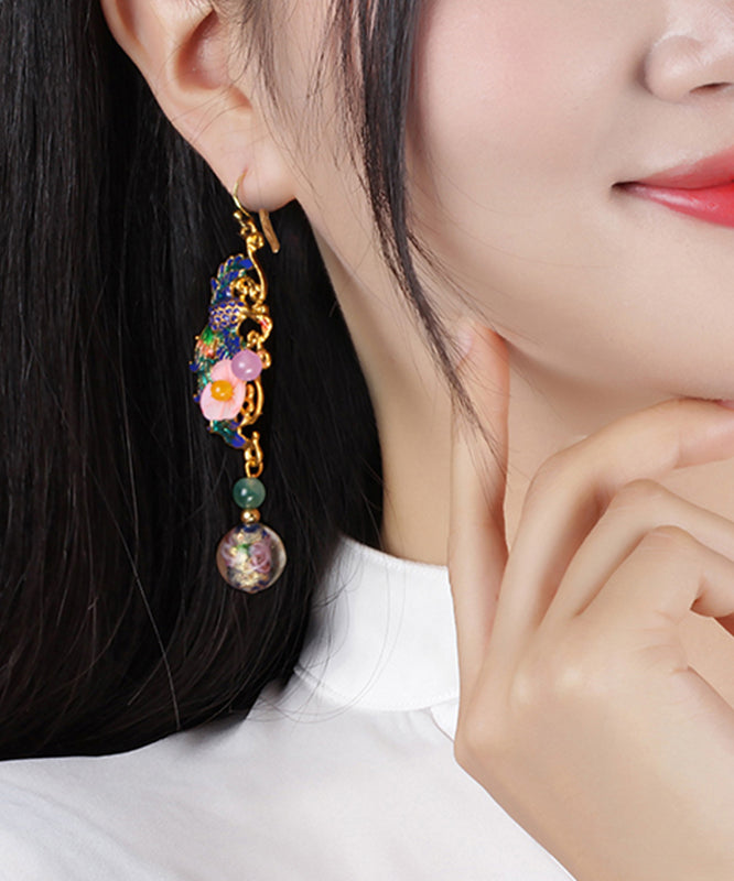 Blue Gold Plated Phoenix Drop Earrings
