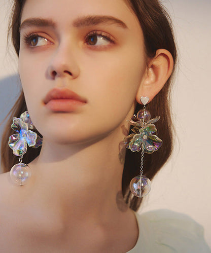 Colorful Transparent Crystal Flower Long Stud Earrings