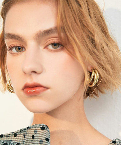 Stylish Gold C Shaped Three Laps Design Gold Plated Stud Earrings