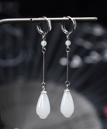 White Sterling Silver Jade Drip Drop Earrings