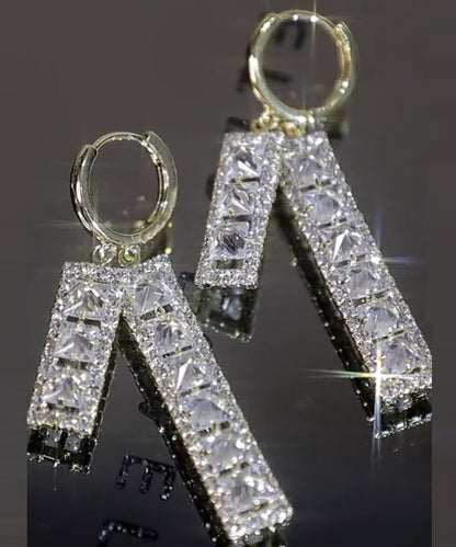 Gold Overgild Zircon Rectangle Tassel Drop Earrings