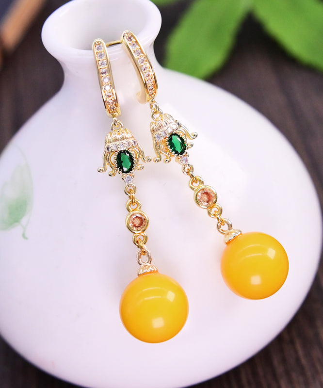 Diy Yellow Sterling Silver Overgild Beeswax Ball Drop Earrings