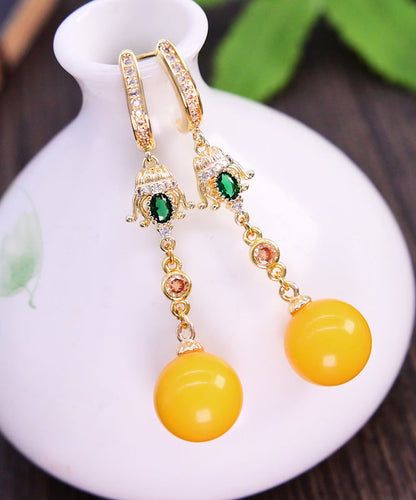 Diy Yellow Sterling Silver Overgild Beeswax Ball Drop Earrings