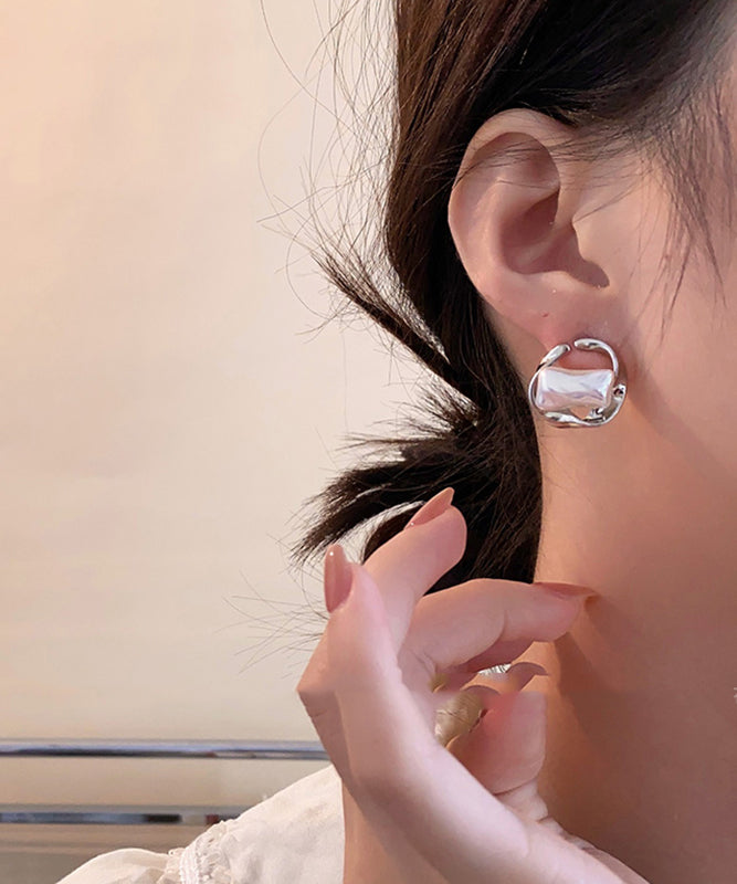 Silk Copper Pearl Geometry Hoop Earrings