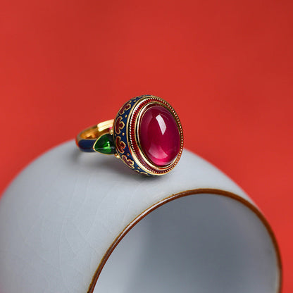 Red Corundum Silver Courage Ring Adjustable Spiritual Jewelry
