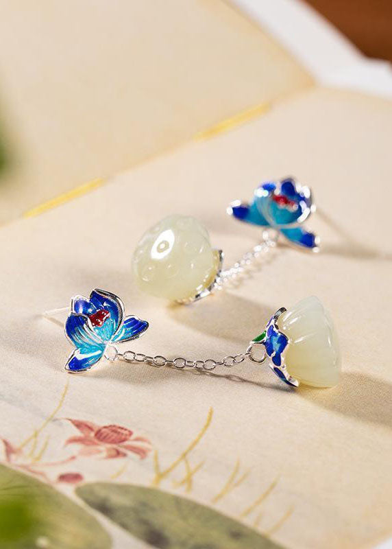 Cloisonne Tassel Jade Drop Earrings