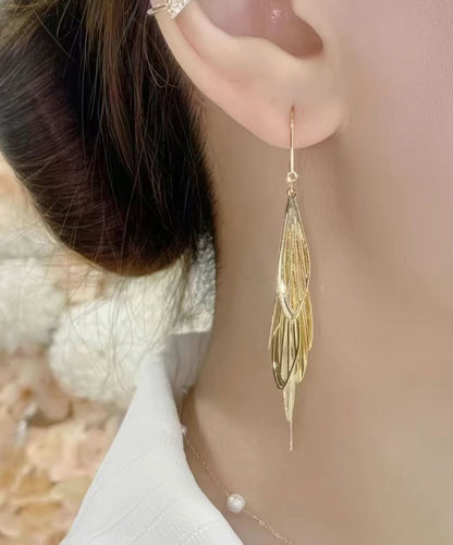 Skinny Gold Copper Alloy Hollow Out Tassel Drop Earrings